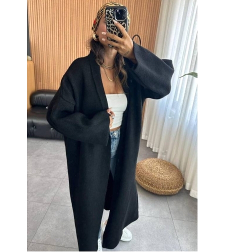 Дълга черна  жилетка с широка кройка