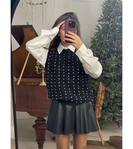 Дамски комплект елече и риза Classic Charm-черно