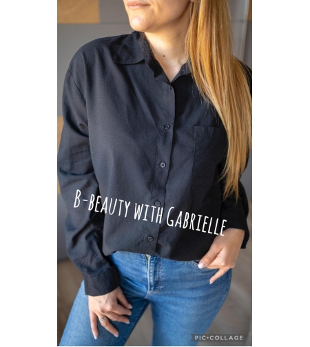 Дамска памучна риза с дълъг ръкав-Черна