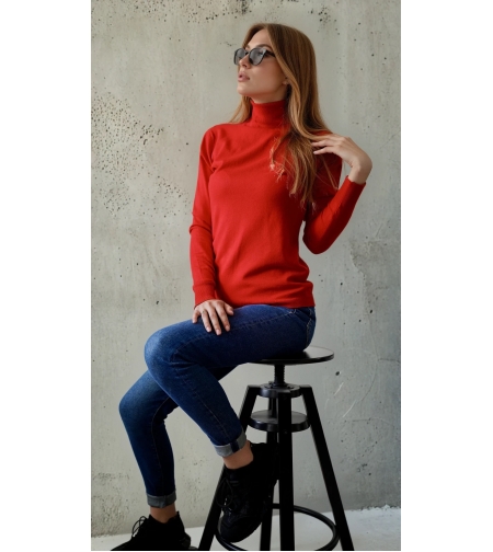 поло с кашмир с дълъг ръкав - червено