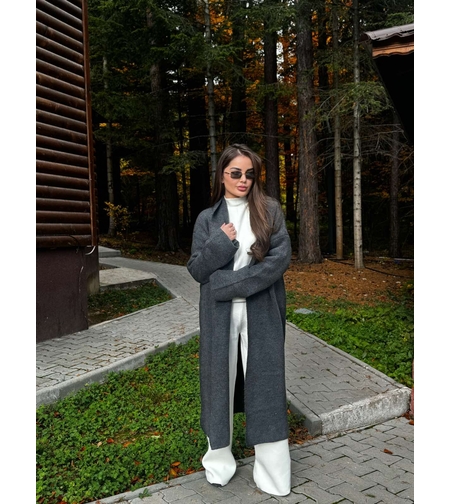 Дълга жилетка с широка кройка в цвят графит