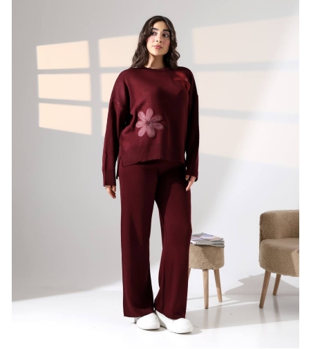 Комплект “Floral Mood” с апликация на цветя-бордо