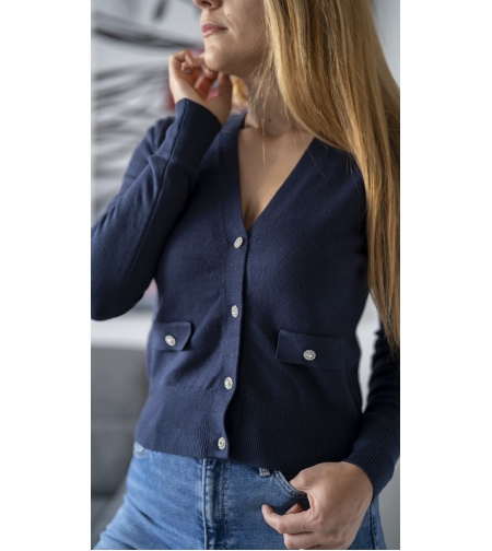 Дамска тъмносиня жилетка с декоративни копчета