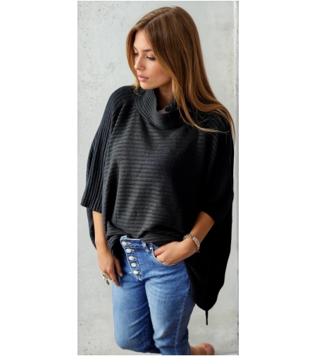 Пончо с кашмир -черно