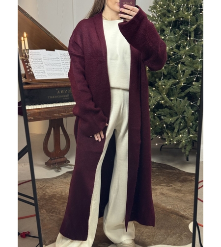 Дълга жилетка с широка кройка в цвят бордо