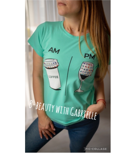 Тюркоазена дамска тениска “AM PM” с камъчета