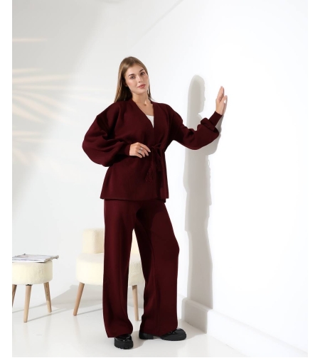 Дамски  бордо комплект – жилетка и панталон