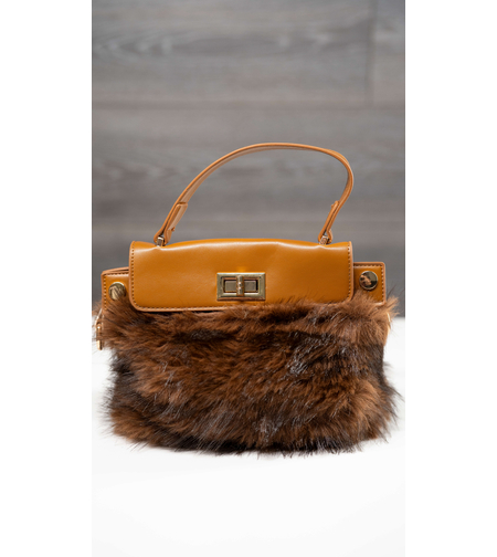 Дамска пухкава чанта ,,Fluffy Elegance''-кафяво