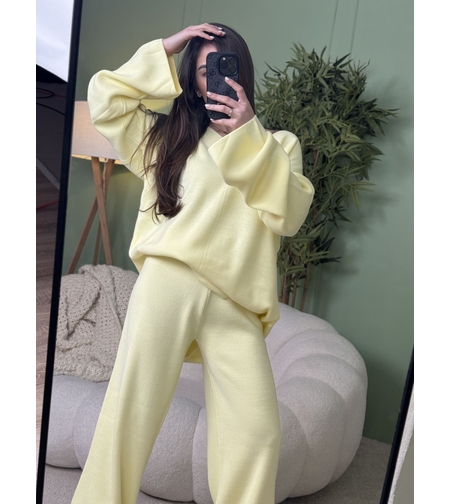 Дамски плетен комплект Cozy Vibe (пуловер + панталон)-жълто