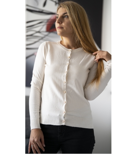 Жилетка с акцент перлени копчета-бяла