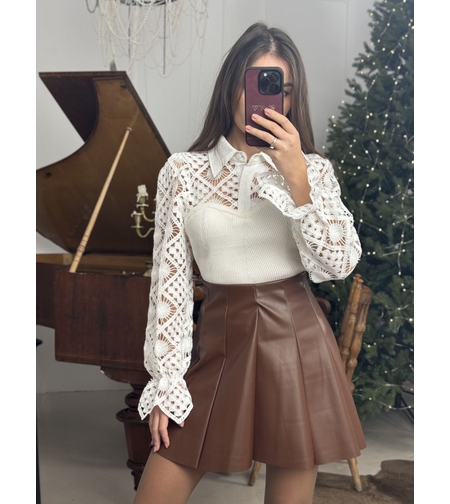 Дамска кафява кожена пола Bella Flair