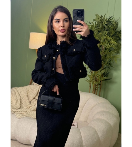 Дамски елегантен комплект сако и миди пола-черно