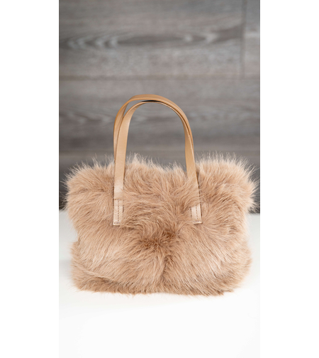 Дамска бежова пухена чанта ,,Furry Chic''