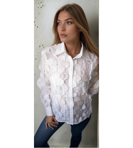 Луксозна дамска риза с 3D ефект- Бяла