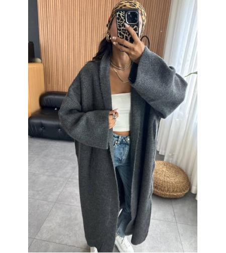 Дълга жилетка с широка кройка в цвят графит