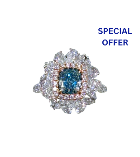 3.70 ct Blue fancy colored diamond ring and necklace all in one