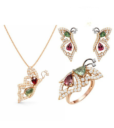 14.23 ct Butterfly set with turmaline and diamonds