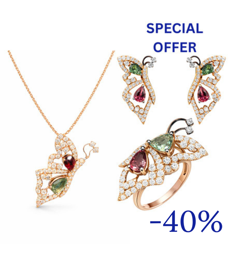 14.23 ct Butterfly set with turmaline and diamonds