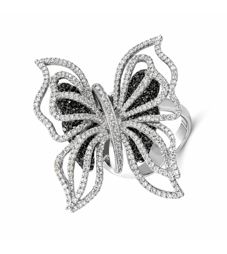 2.86 ct Butterfly ring with white and black diamonds