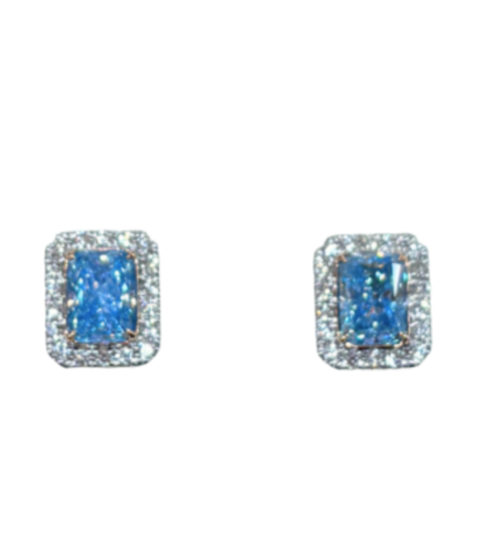 2.44 ct Fancy blue diamond earrings
