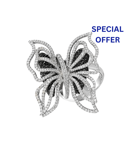 2.86 ct Butterfly ring with white and black diamonds