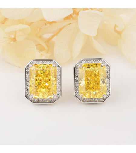YELLOW RECTANGULAR CRUSHED ICE EARRINGS