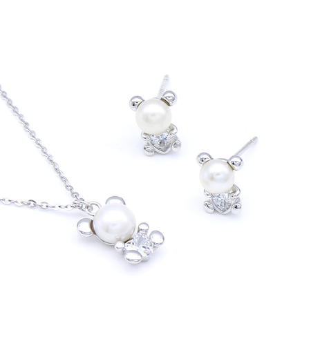 Нежен сребърен комплект мечета с перли | колекция Delicate Silver | Бижута Invoke.bg