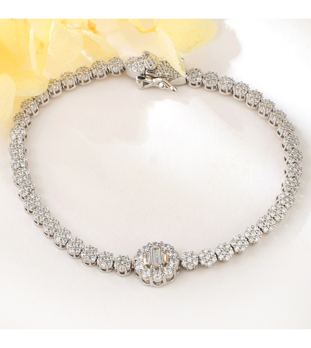 Сребърна гривна с платина и кубични циркони | Колекция Silver Premium | Бижута Invoke.bg