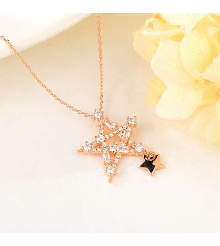 Колие розово позлатяване звезда | Колекция Rose Gold | Бижута Invoke.bg