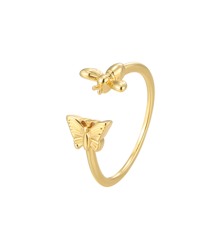 Yellow Gold Plating Ring Butterfly and Bee | Collection Desert Shine