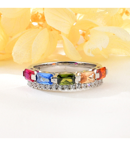 Сребърен пръстен с платина и цветни кубични циркони | Колекция Silver Premium | Бижута Invoke.bg