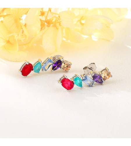 Сребърни обеци с платина и цветни кубични циркони | Колекция Silver Premium | Бижута Invoke.bg