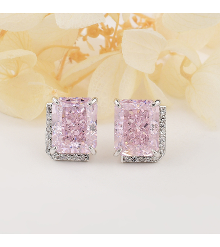 PINK RECTANGULAR CRUSHED ICE EARRINGS
