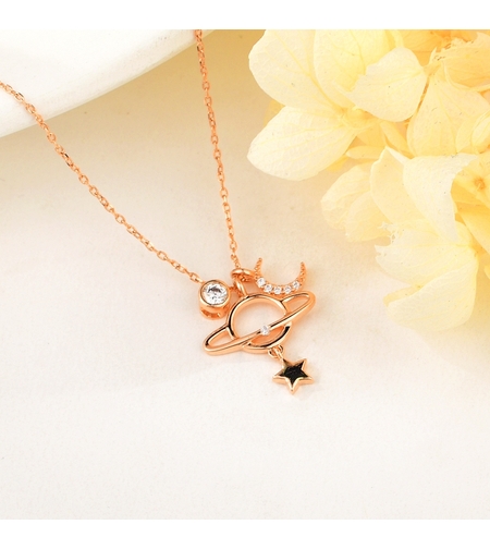 Колие розово позлатяване космос | Колекция Rose Gold | Бижута Invoke.bg