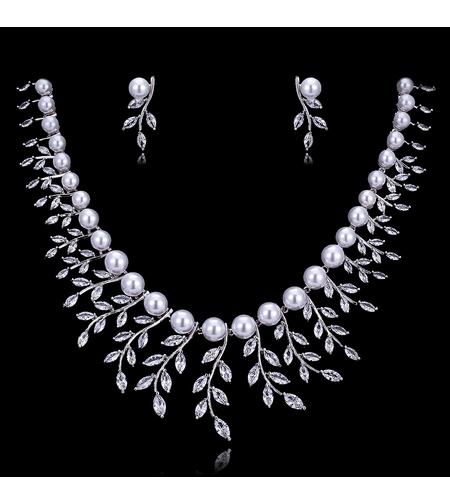 Комплект бяло позлатяване с перли | Колекция Luxury Secret | Бижута Invoke.bg