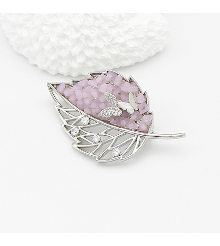 Луксозна брошка бяло позлатяване 'Листо' | Бижута Invoke.bg