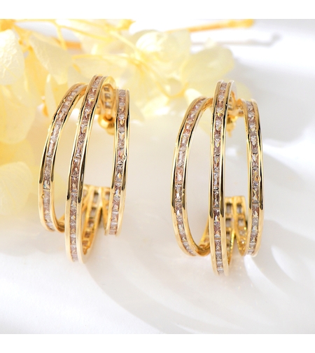 Обеци жълто позлатяване тройни халки | Колекция Luxury Secret | Бижута Invoke