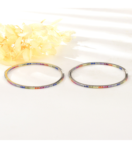 Сребърни обеци с платина и цветни кубични циркони | Колекция Silver Premium | Бижута Invoke.bg