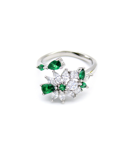 Сребърен пръстен с платина и зелени циркони | Колекция Silver Premium