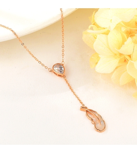 Колие розово позлатяване перо | Колекция Rose Gold | Бижута Invoke.bg