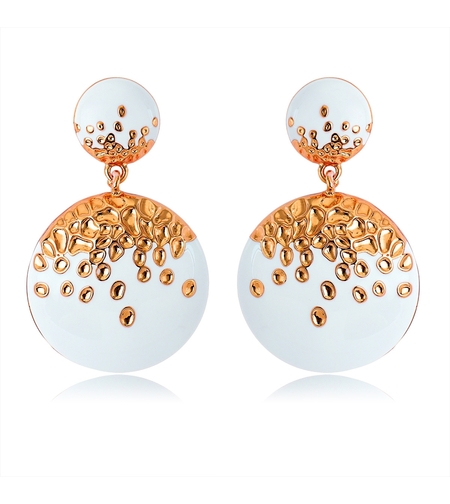 Обеци розово позлатяване бял бижутериен лак | Колекция Rose Gold | Бижута Invoke.bg