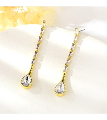Висящи обеци жълто позлатяване 'Кристален блясък' | Колекция Luxury Secret | Бижута Invoke.bg