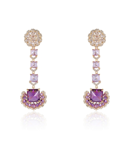 Обеци жълто позлатяване разкош в лилаво | Колекция Luxury Secret | Бижута Invoke.bg