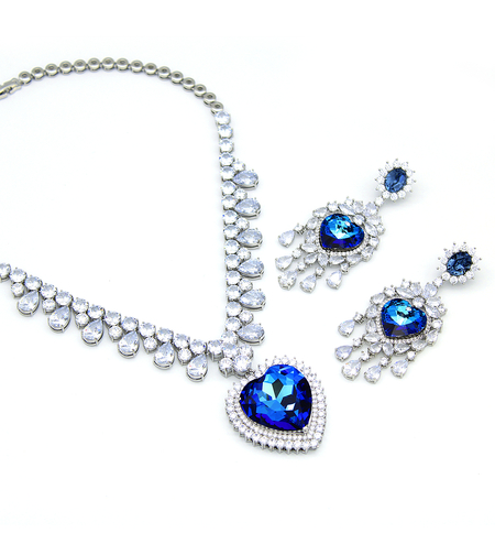 Комплект бяло позлатяване синьо сърце 1000000000658 | Колекция Luxury Secret