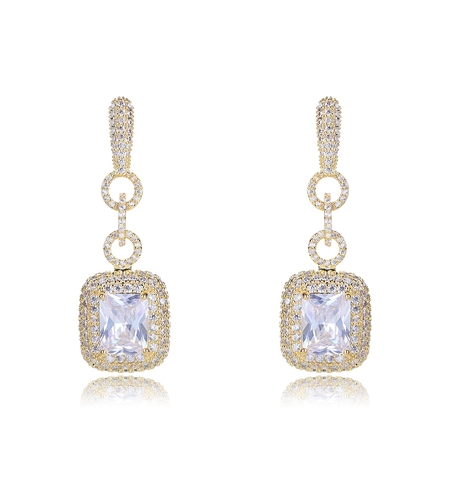 Обеци жълто позлатяване кристален акцент | Колекция Luxury Secret | Бижута Invoke.bg