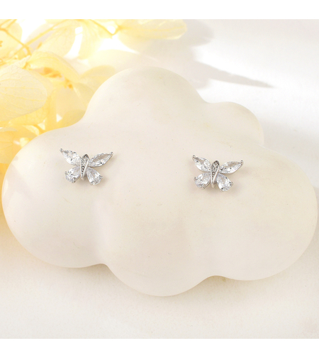 Сребърни обеци Пеперуди с родий | колекция Delicate Silver | Бижута Invoke.bg
