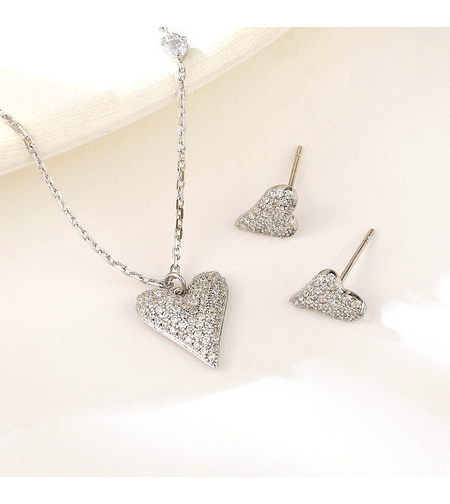 Сребърен комплект Сърце с родий | колекция Delicate Silver | Бижута Invoke.bg