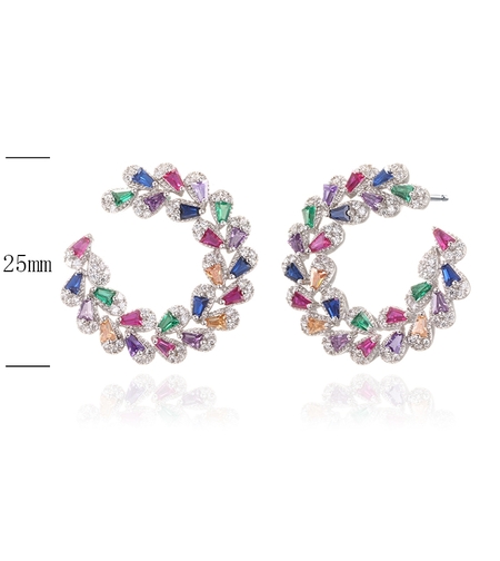 Сребърни обеци с платина и цветни кубични циркони | Колекция Silver Premium | Бижута Invoke.bg