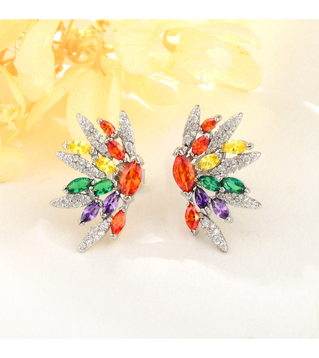 Сребърни обеци с платина и цветни кубични циркони  | Колекция Silver Premium | Бижута Invoke.bg