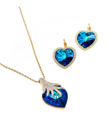 Комплект розово позлатяване синьо сърце 1000000000696 | Колекция Luxury Secret